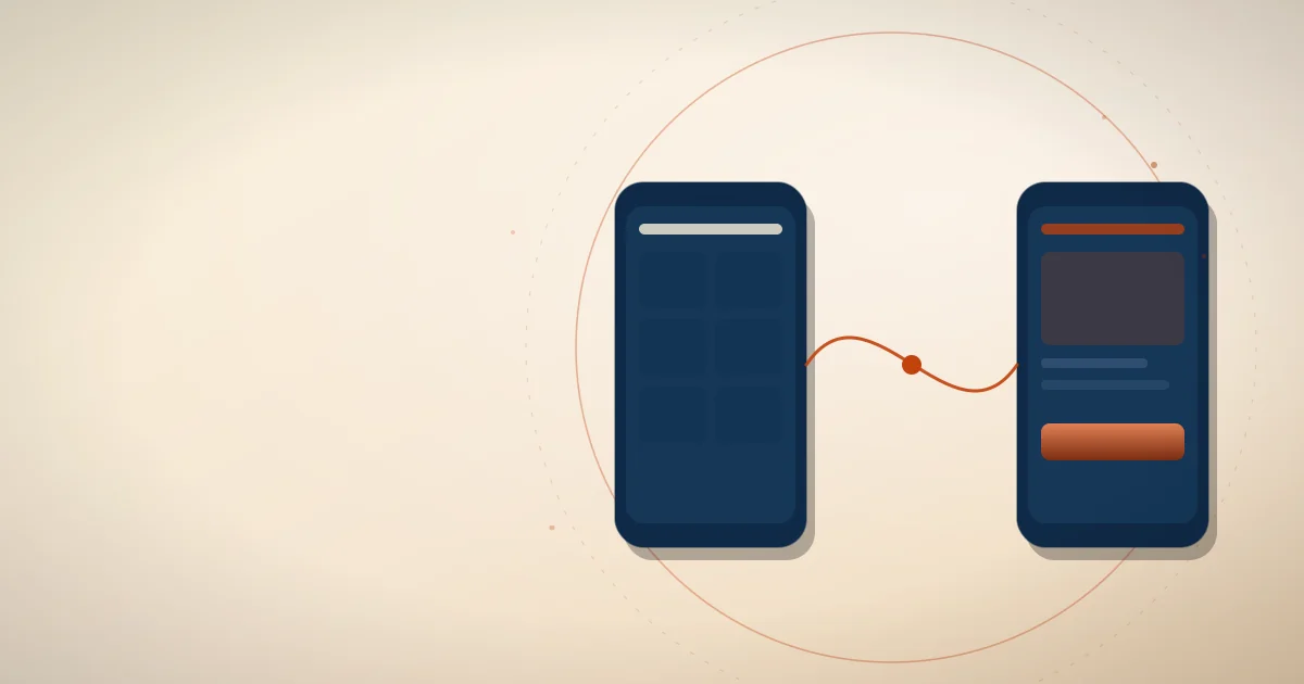 Dois celulares conectados por fio bronze mostrando canais de pedido diferentes